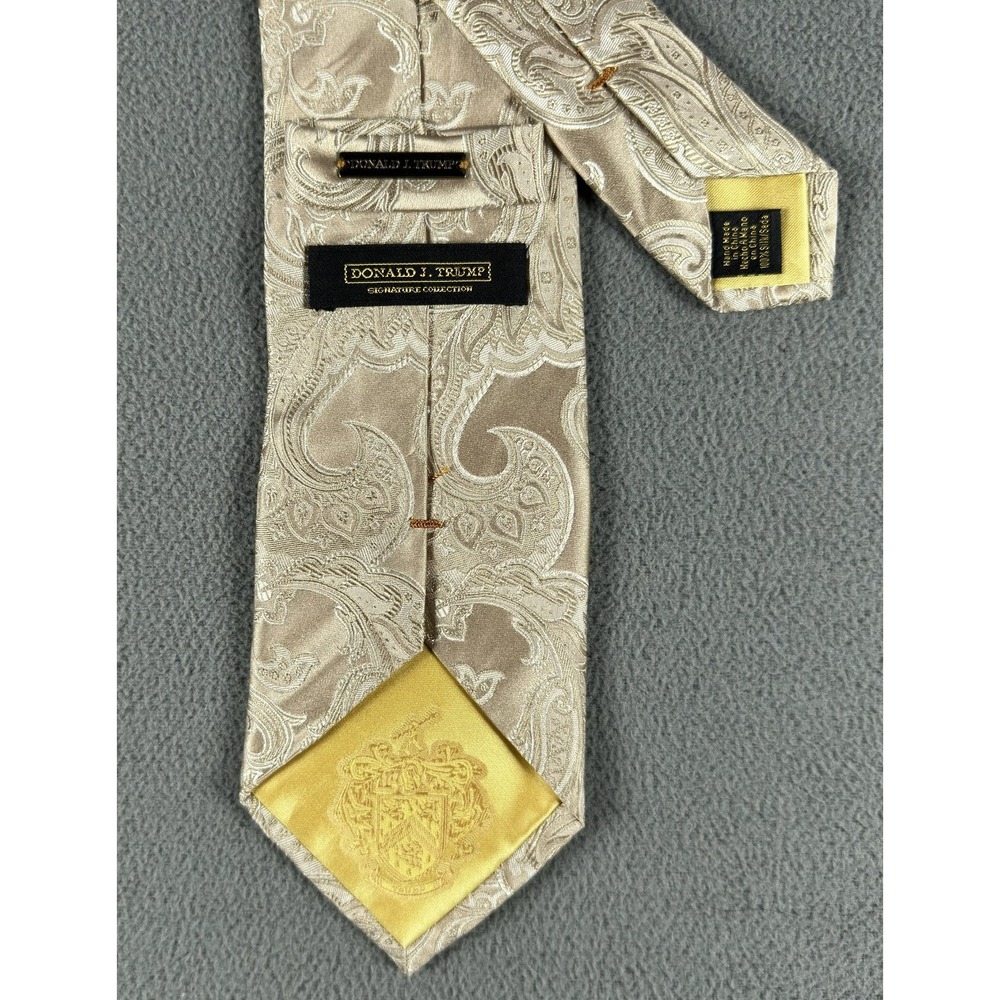 Donald Trump Tie Beige Gold Paisley Signature Collection Shiny Silk Business